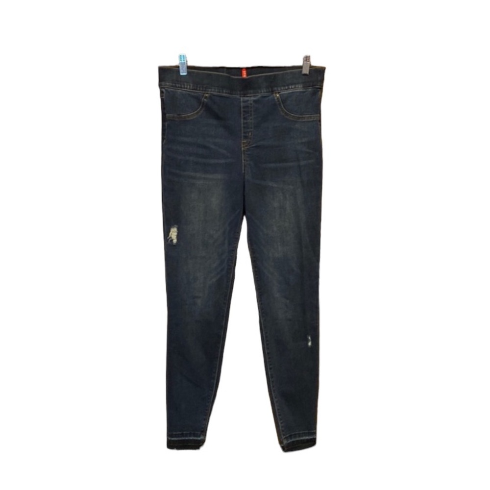 SPANX pull on denim ankle raw hem comfort high rise pants jeans size large